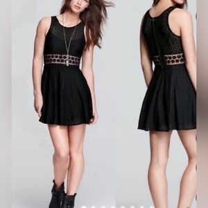 Free People Black Lace Crochet Daisy Mini Dress, Fit & Flare size S